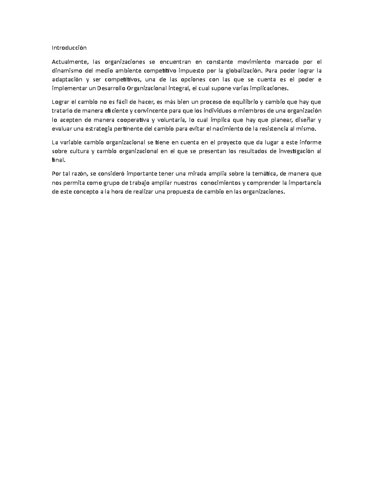 Cambio Organizacional Planeado - Introducción Actualmente, las ...