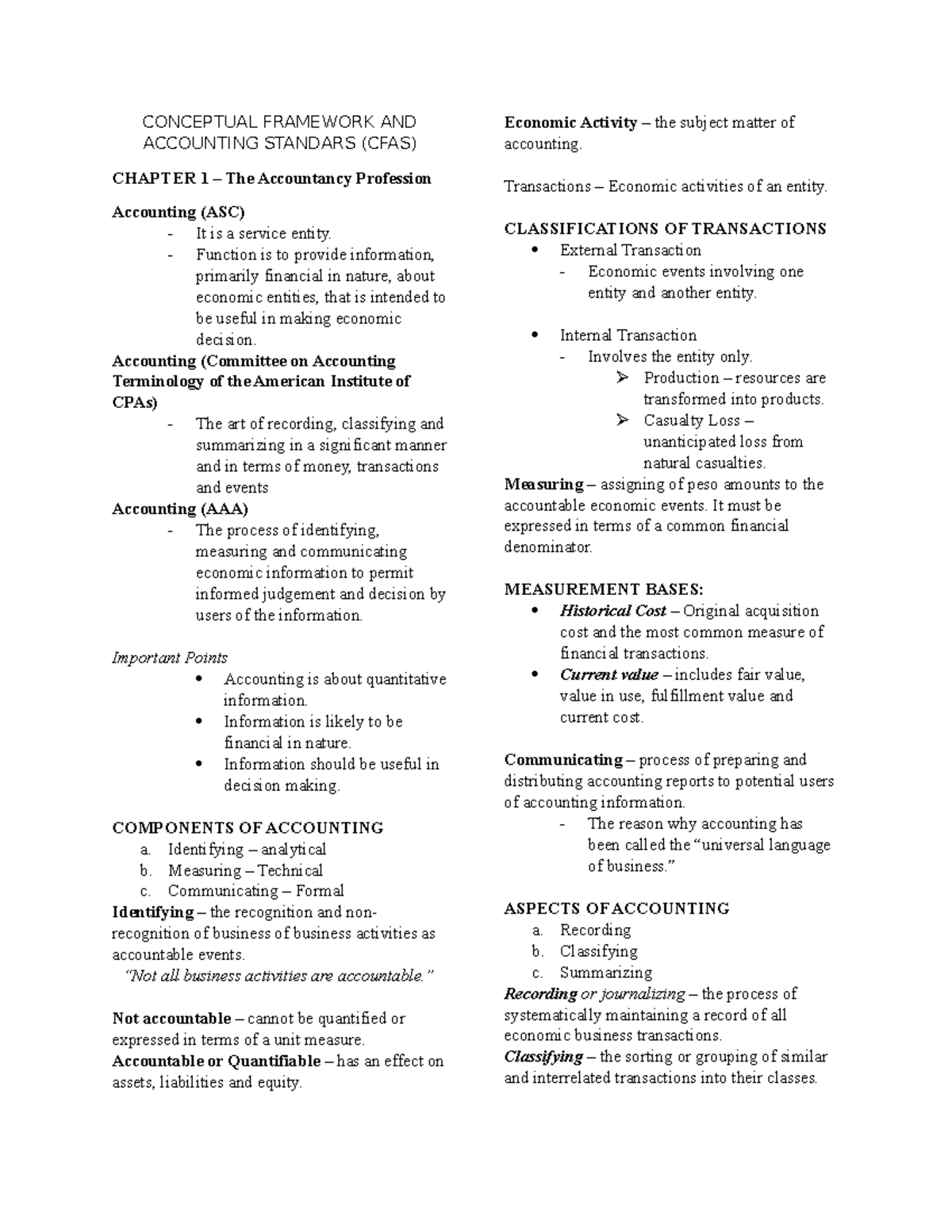 Conceptual Framework And Accounting Standars Reviewer Conceptual