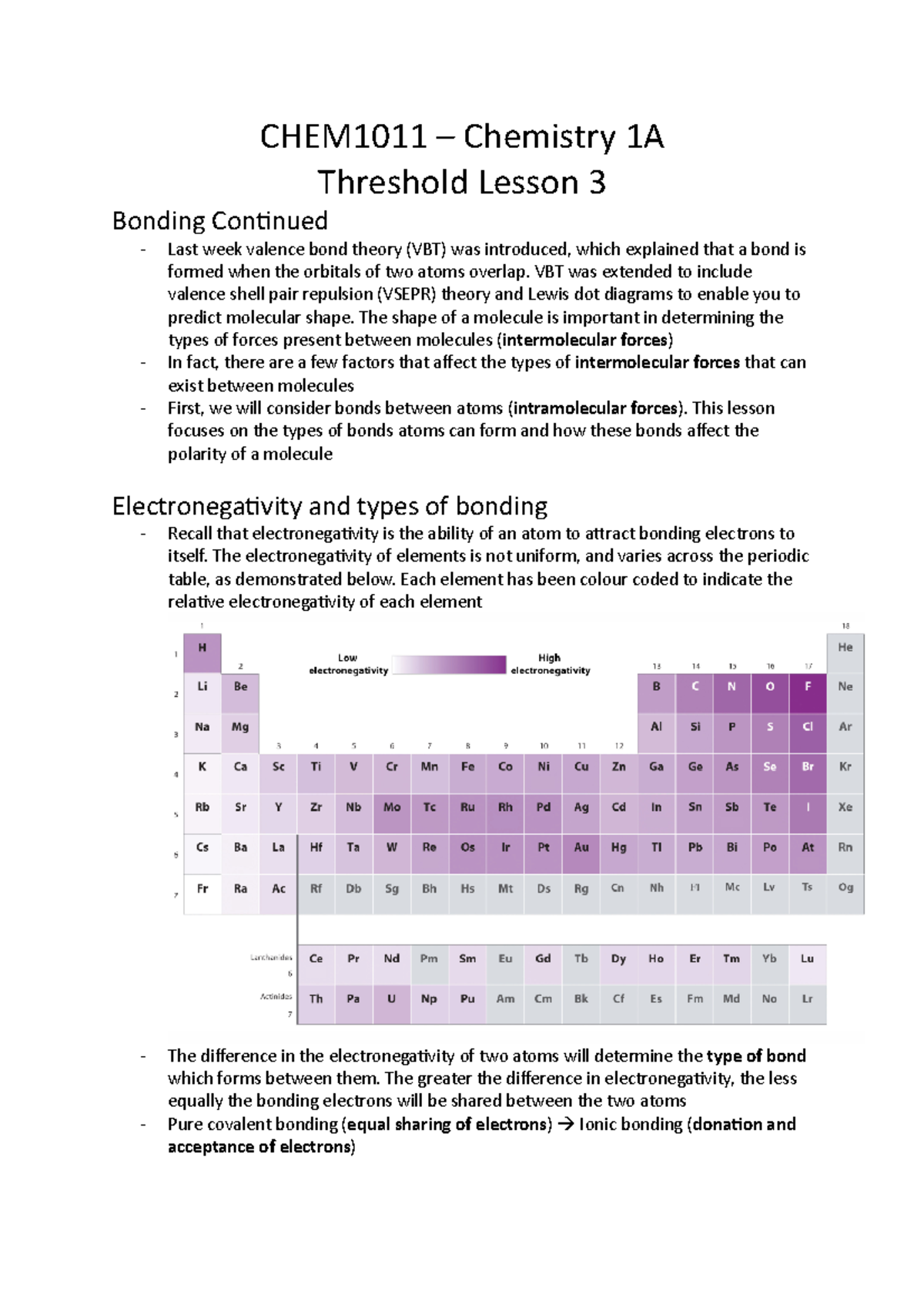CHEM1011 Threshold Lesson 4 CHEM1011 Chemistry 1A Threshold