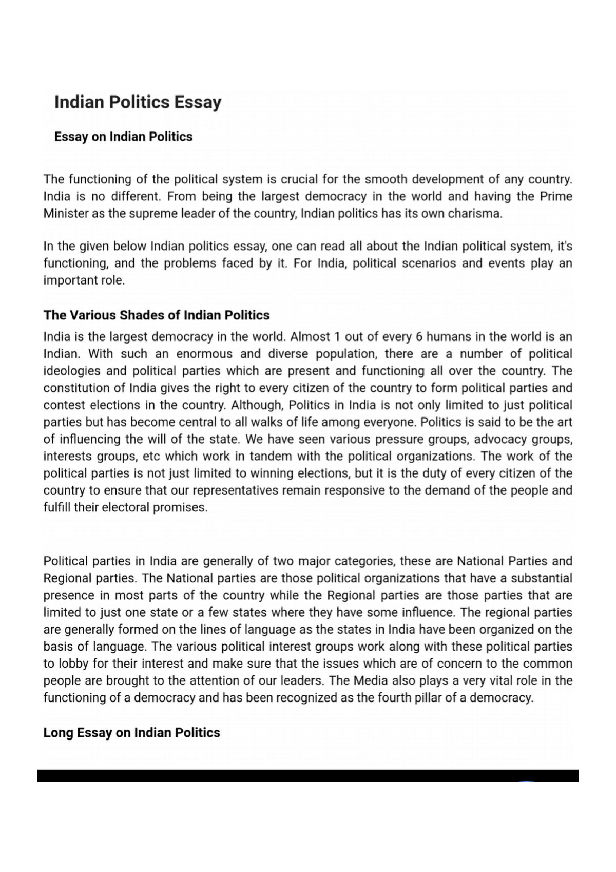 indian politics essay pdf