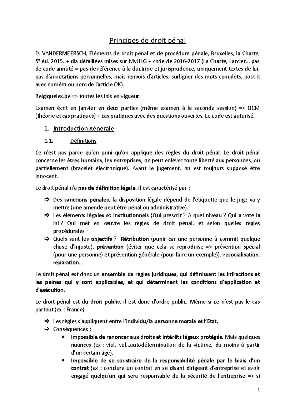 Principes de droit pénal synthèses 2016 Principes de droit D. VANDERMEERSCH, de droit et de Principes de droit pénal synthèses 2016 Principes de droit D. VANDERMEERSCH, de droit et de