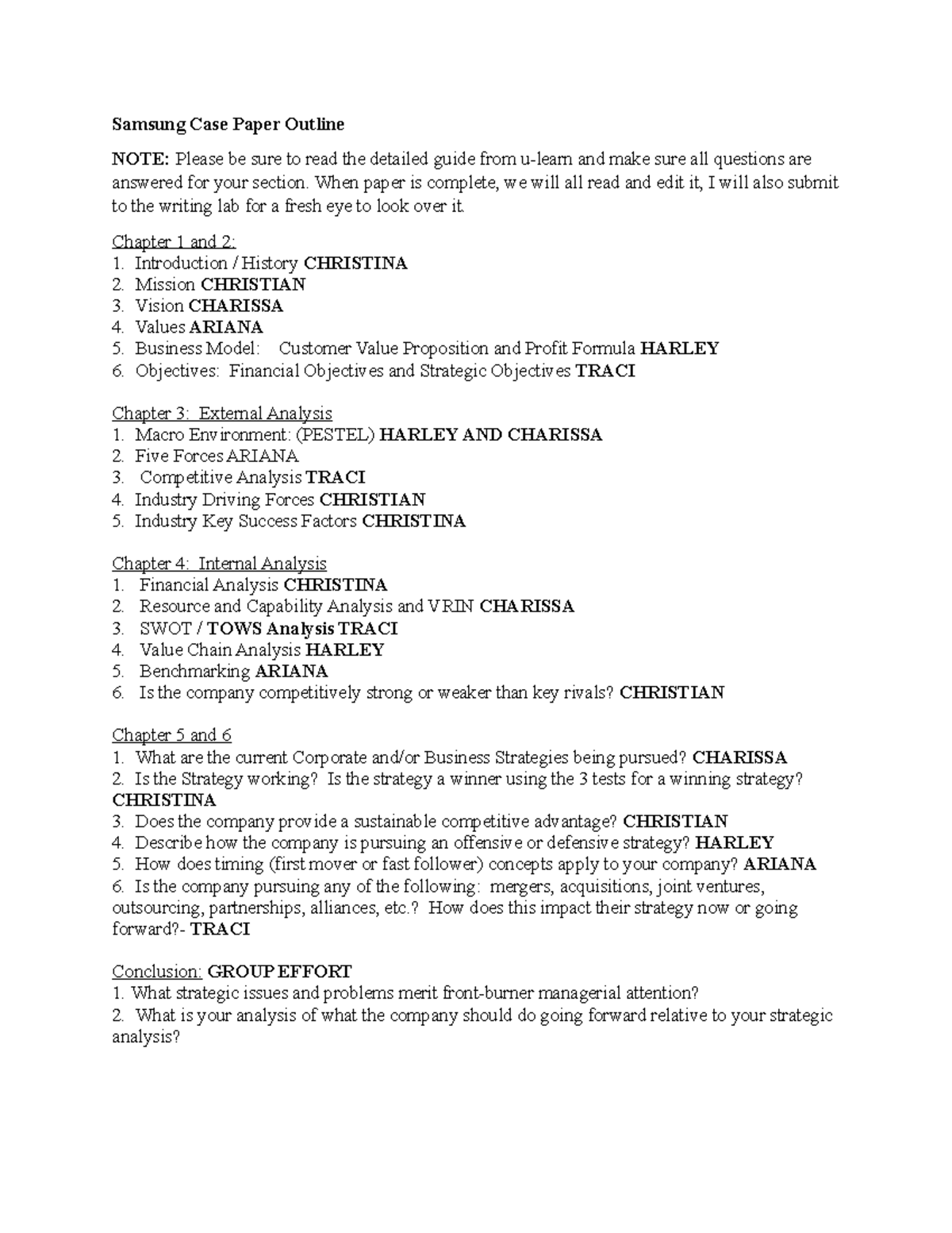 Samsung Case Paper Outline Samsung Case Paper Outline NOTE Please be