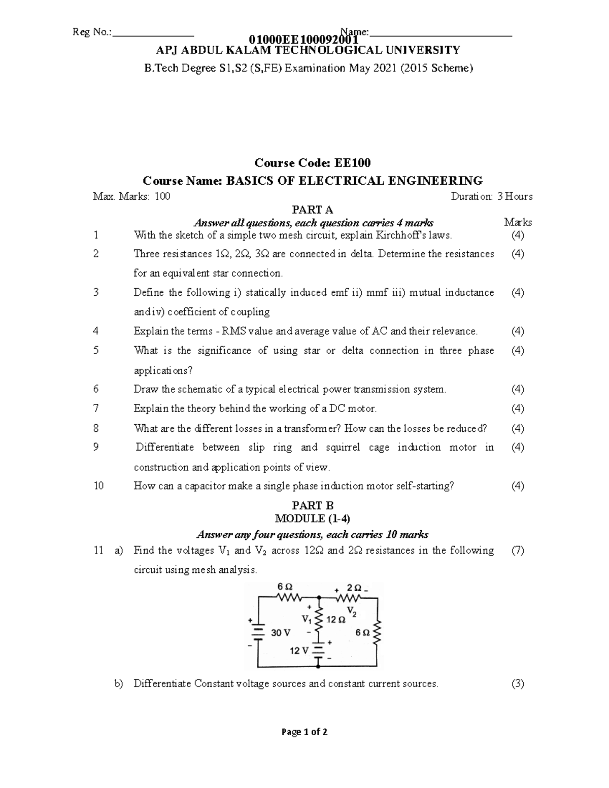 EE100QP qp xsdfghjkl. 01000EE Page 1 of 2 Course Code EE Course