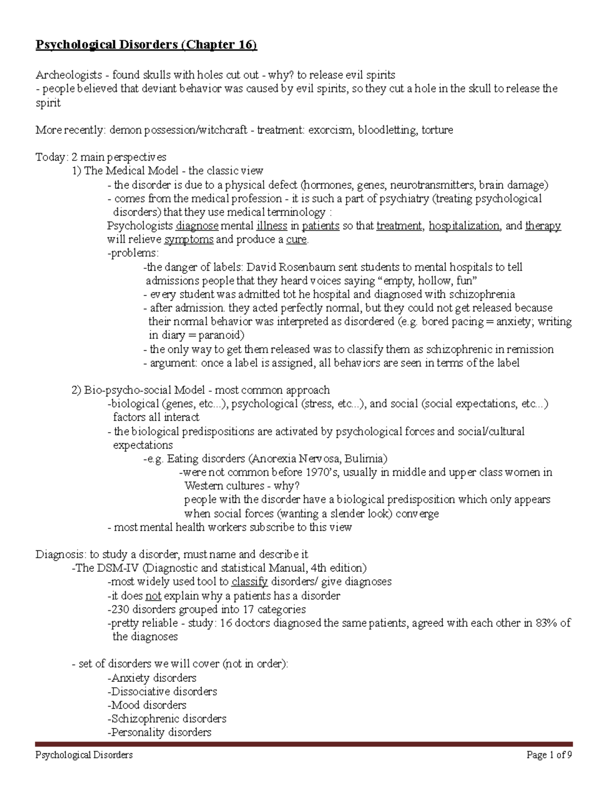 10 - Psychological Disorders - Psychological Disorders (Chapter 16 ...