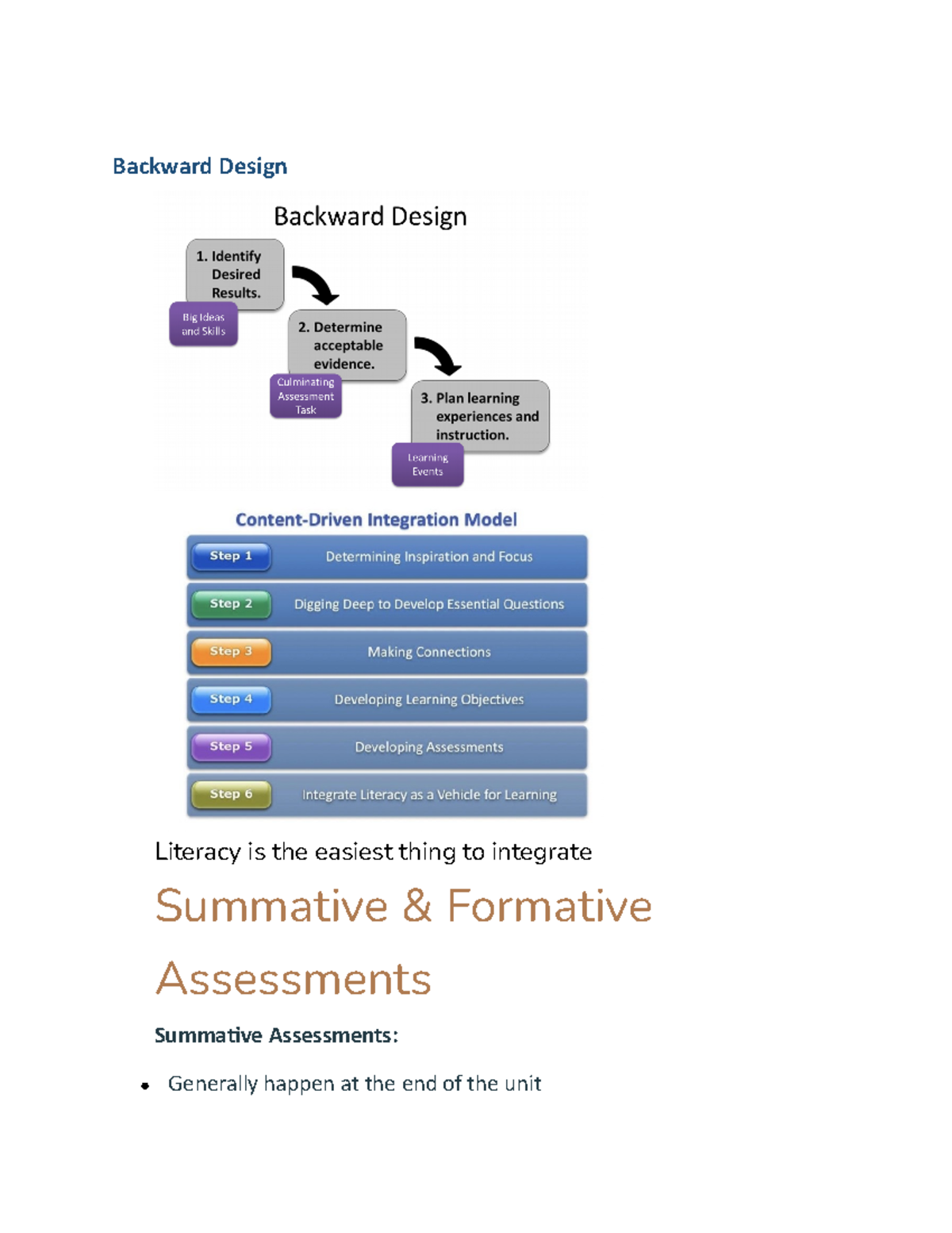 TCH 223 Week 3 Reading Endorsement Notes Backward Design Literacy