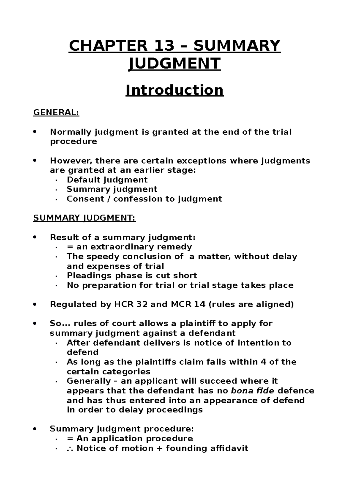 Chapter 13 Summary judgement. CHAPTER 13 SUMMARY JUDGMENT