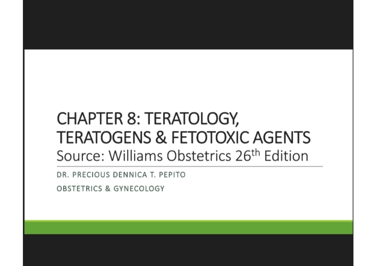 Teratology Teratogens and Fetotoxic Agents-1 - School of Medicine - Studocu