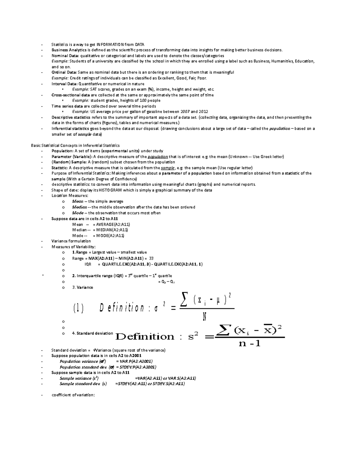 Cheat Sheet ISDS - Statistics Is A Way To Get INFORMATION From DATA ...