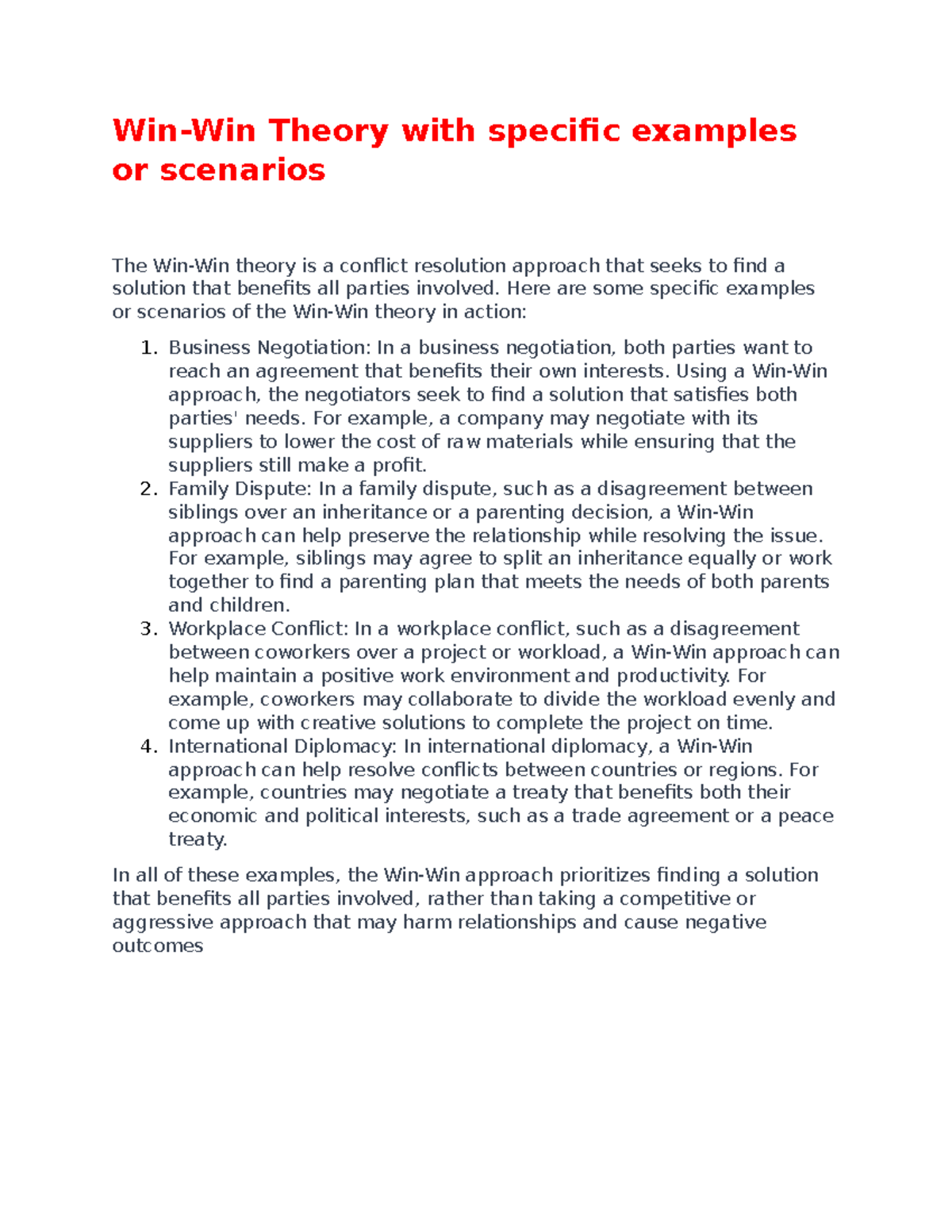 Document 108 - essay - Win-Win Theory with specific examples or ...