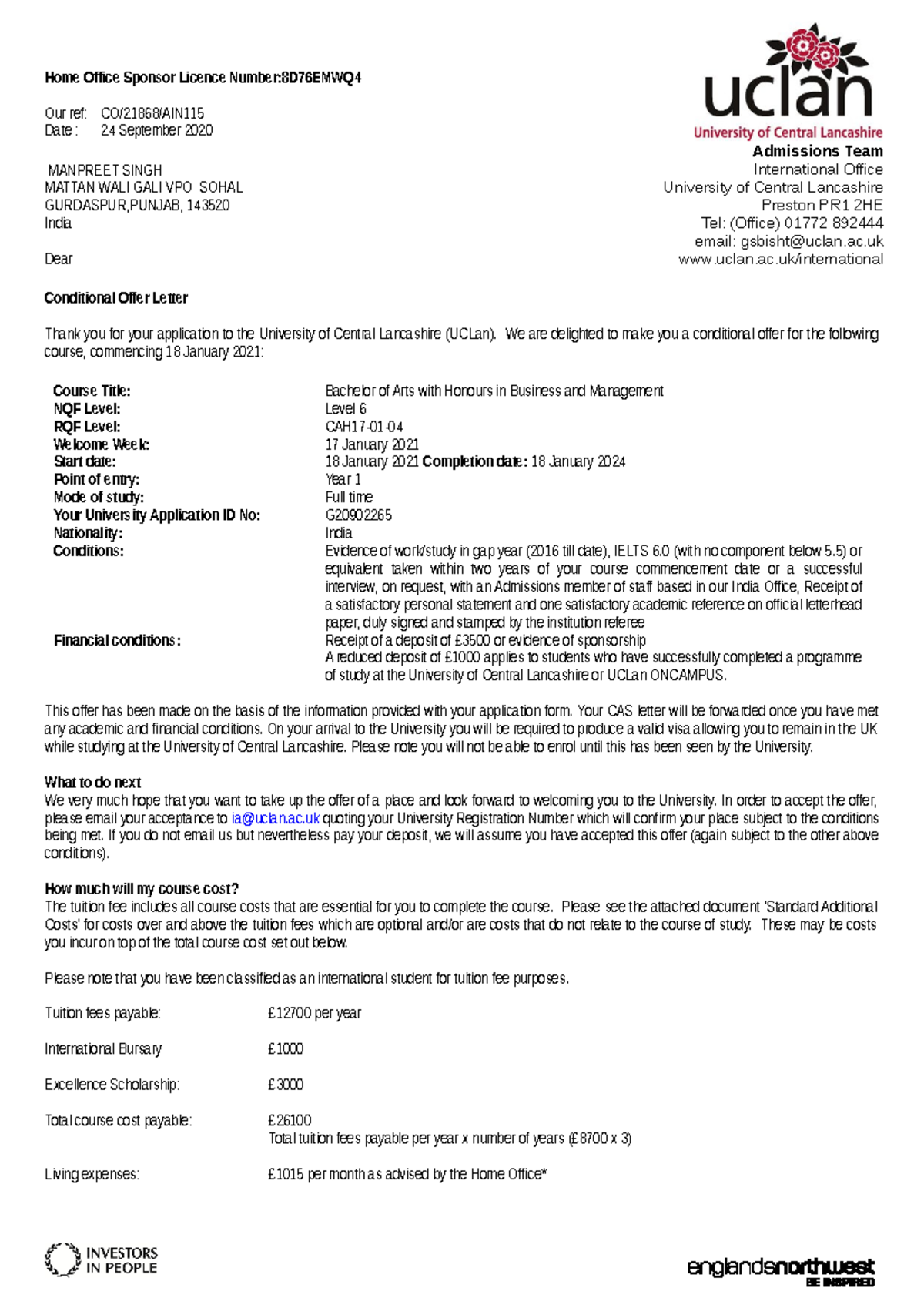 Sampleofferletters Home Office Sponsor Licence Number8D76EMWQ Our