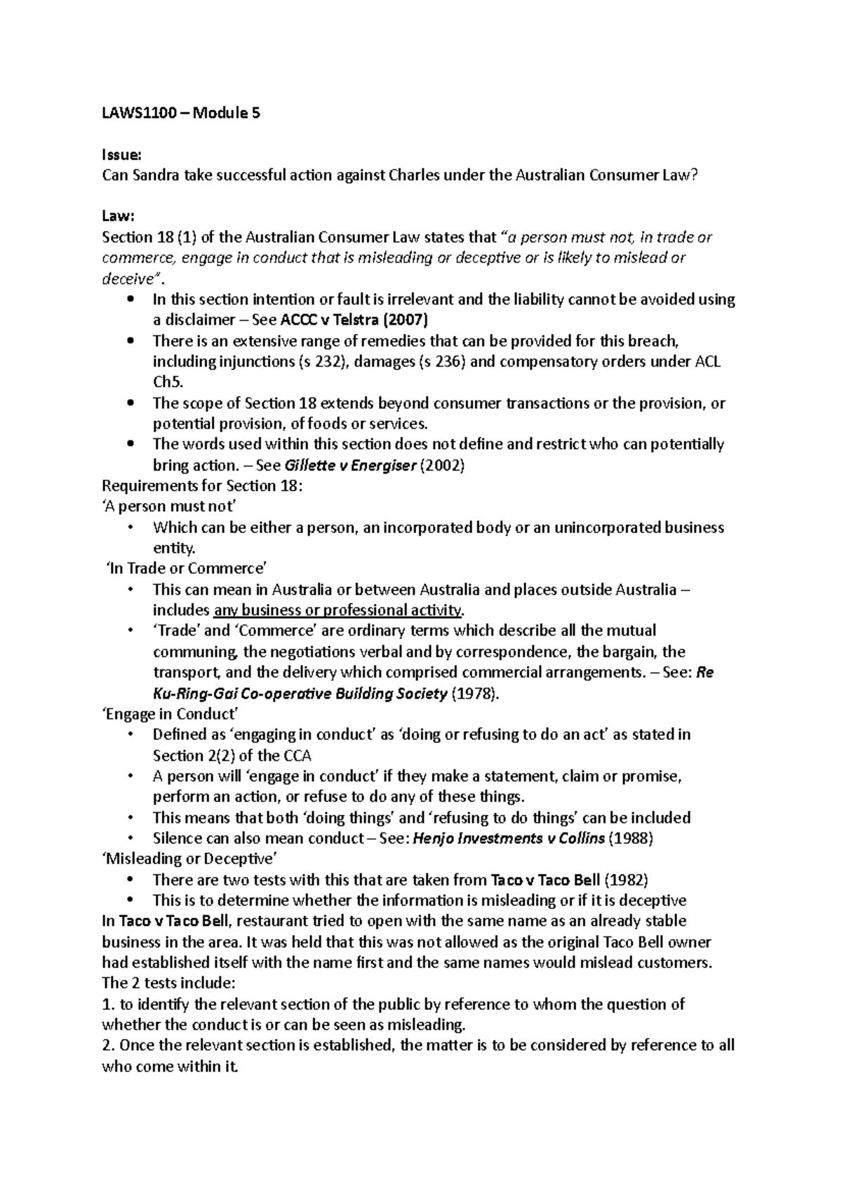 Laws1100 Module 5 Laws1100 Module 5 Issue Can Sandra Take
