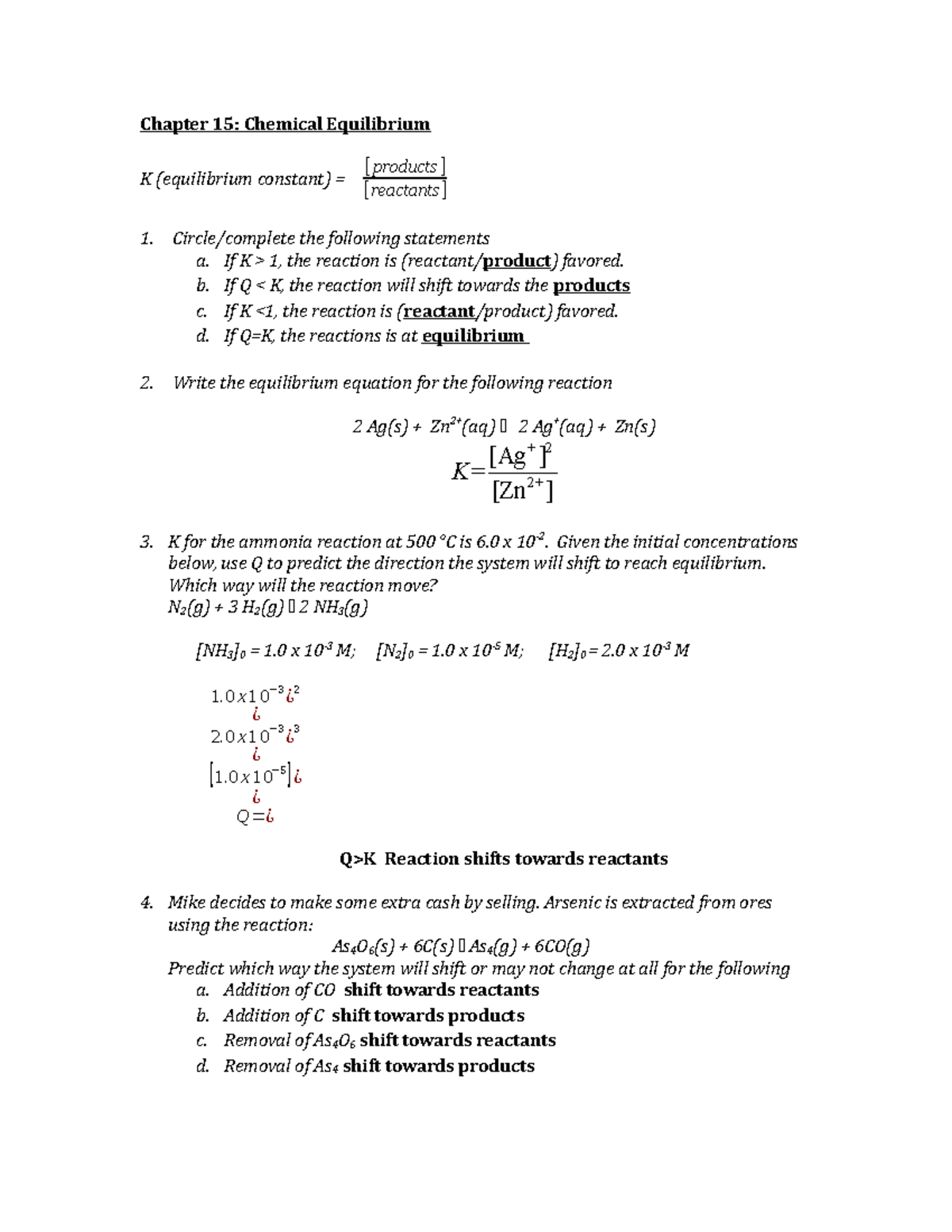 CH. 15 Chemical Equilibrium AK - Chapter 15: Chemical Equilibrium K ...