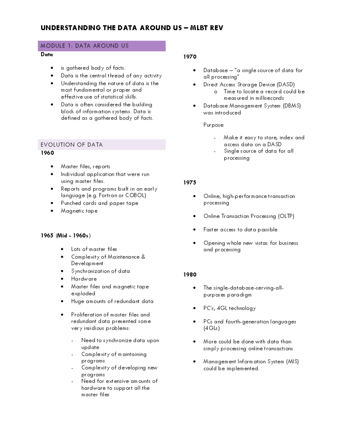 UDAU - Module 1 - Reviewer - MODULE 1: DATA AROUND US Data - is ...