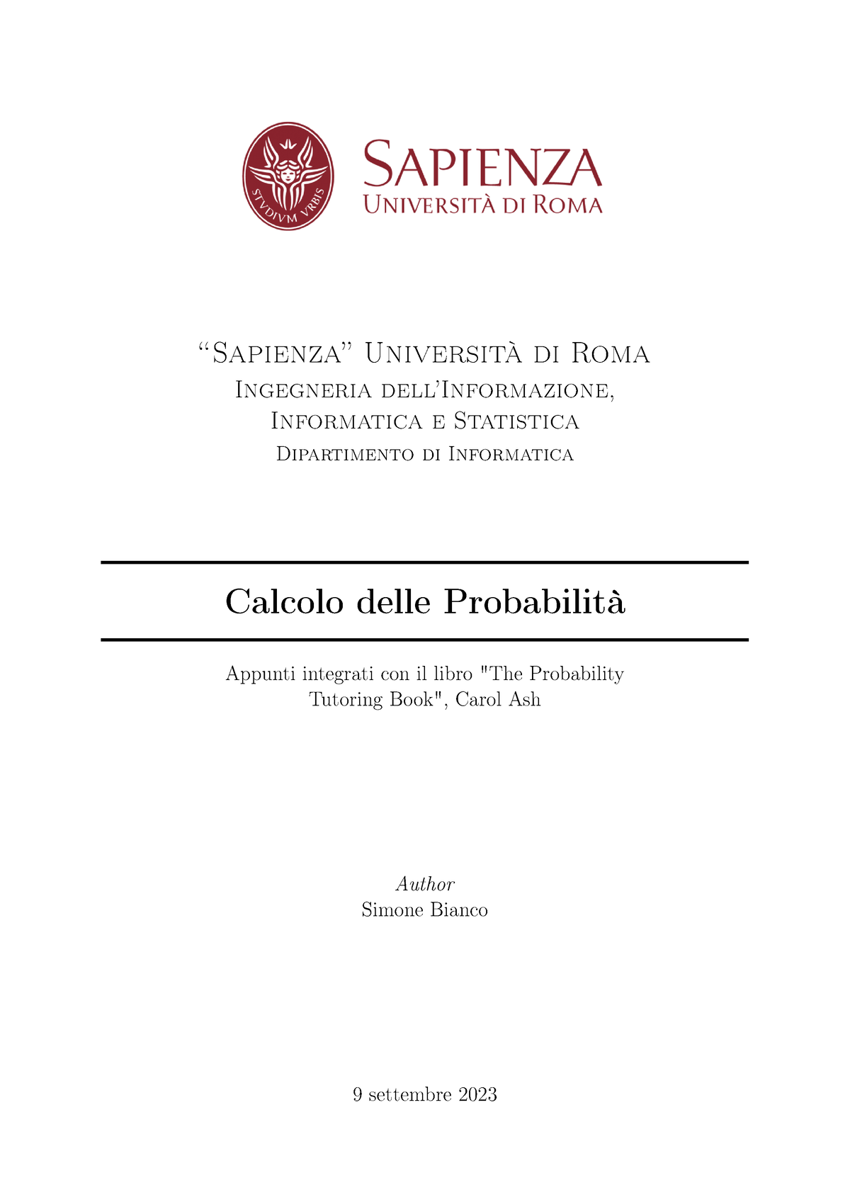 Calcolo Delle Probabilità - “ Sapienza” Università Di Roma Ingegneria ...