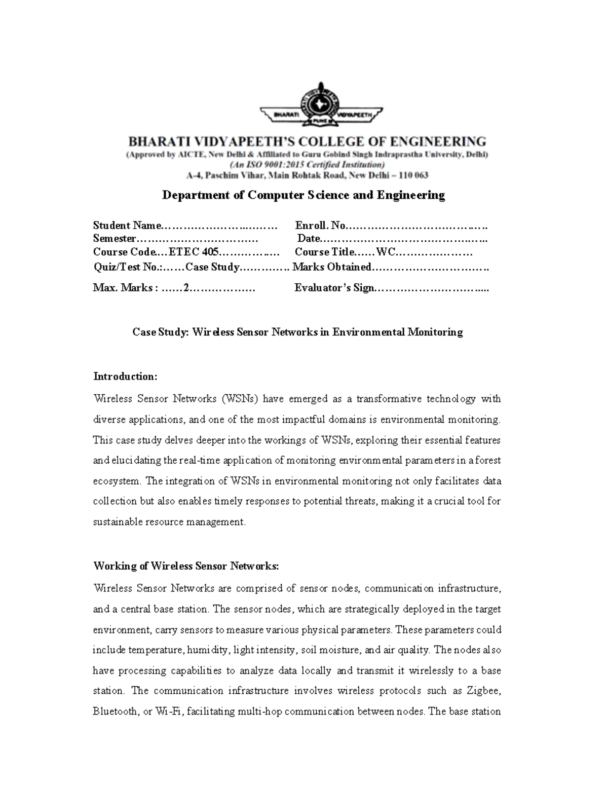 Casestudy wc - case study on wireless sensors - Department of Computer ...