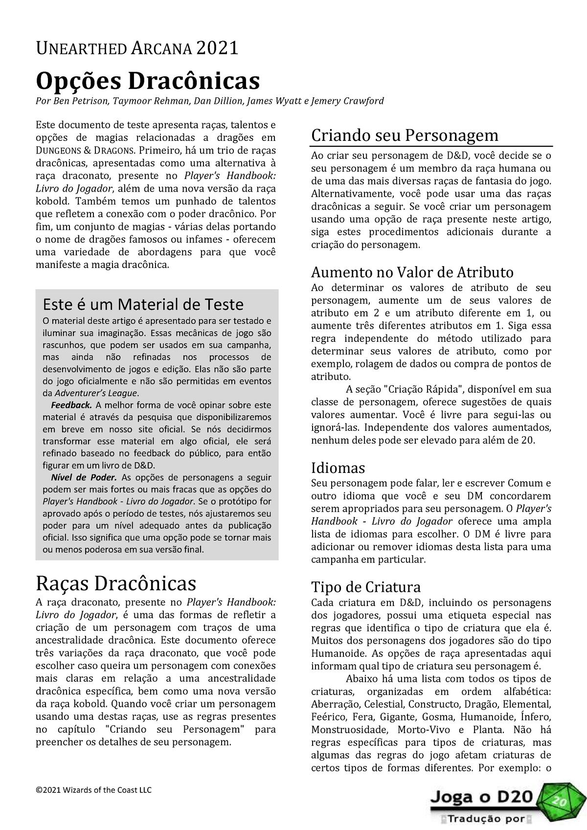 Arquivo de Unearthed Arcana Tradução - Joga o D20