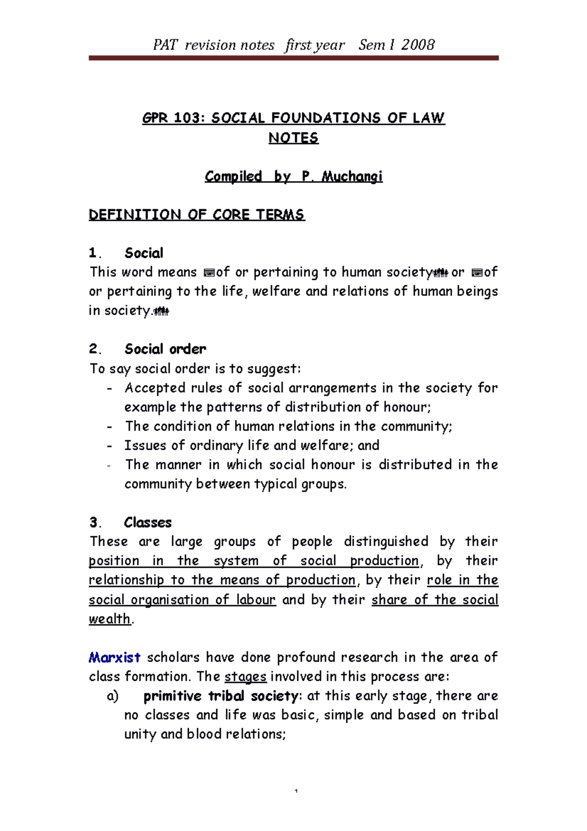 Social Foundations of Law Lectures - GPR 103: SOCIAL FOUNDATIONS OF LAW ...