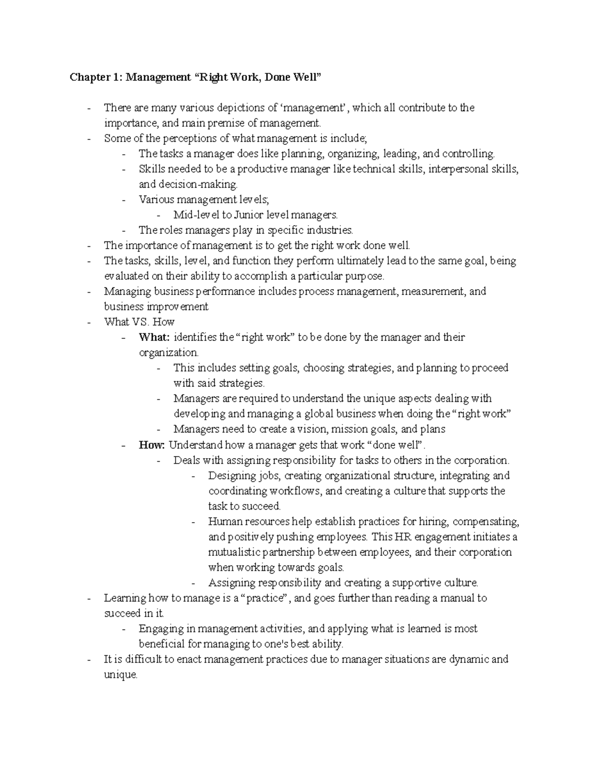 Study Guide (CH 1) - Ellie Maltzman - Chapter 1: Management “Right Work ...