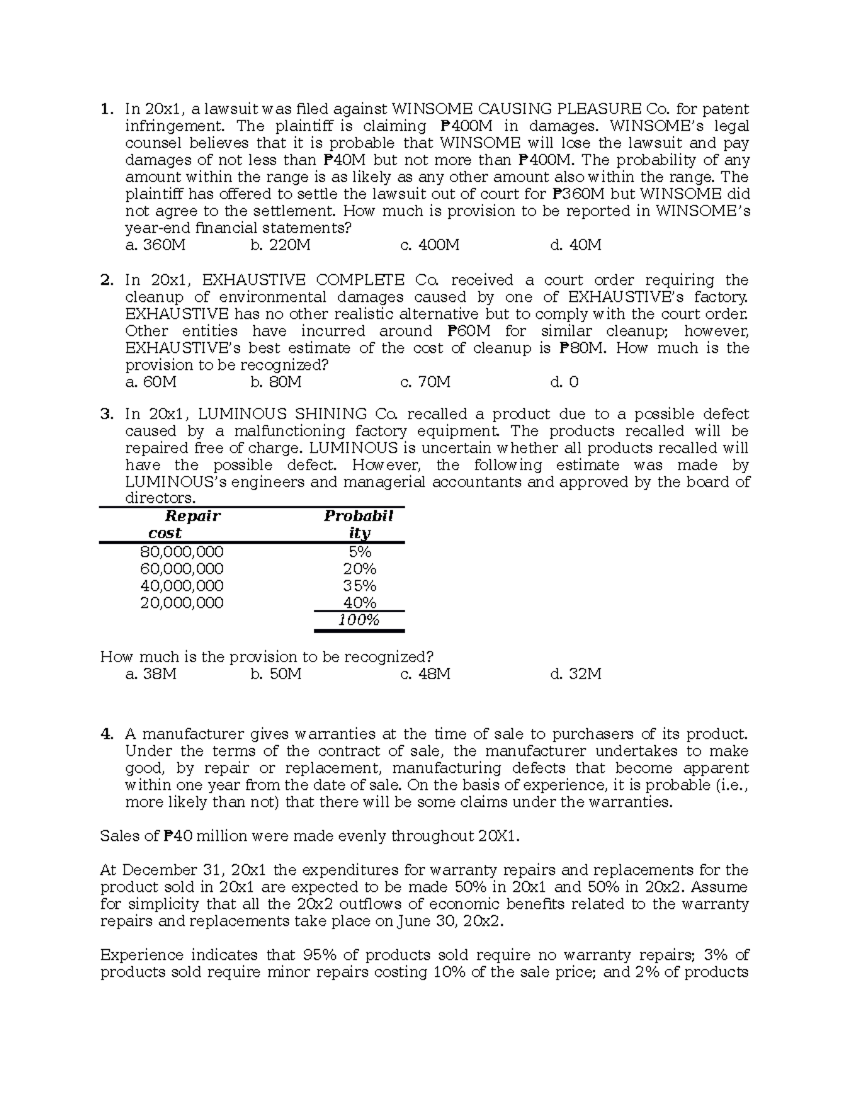 In 20x1 - 1. In 20x1, a lawsuit was filed against WINSOME CAUSING ...