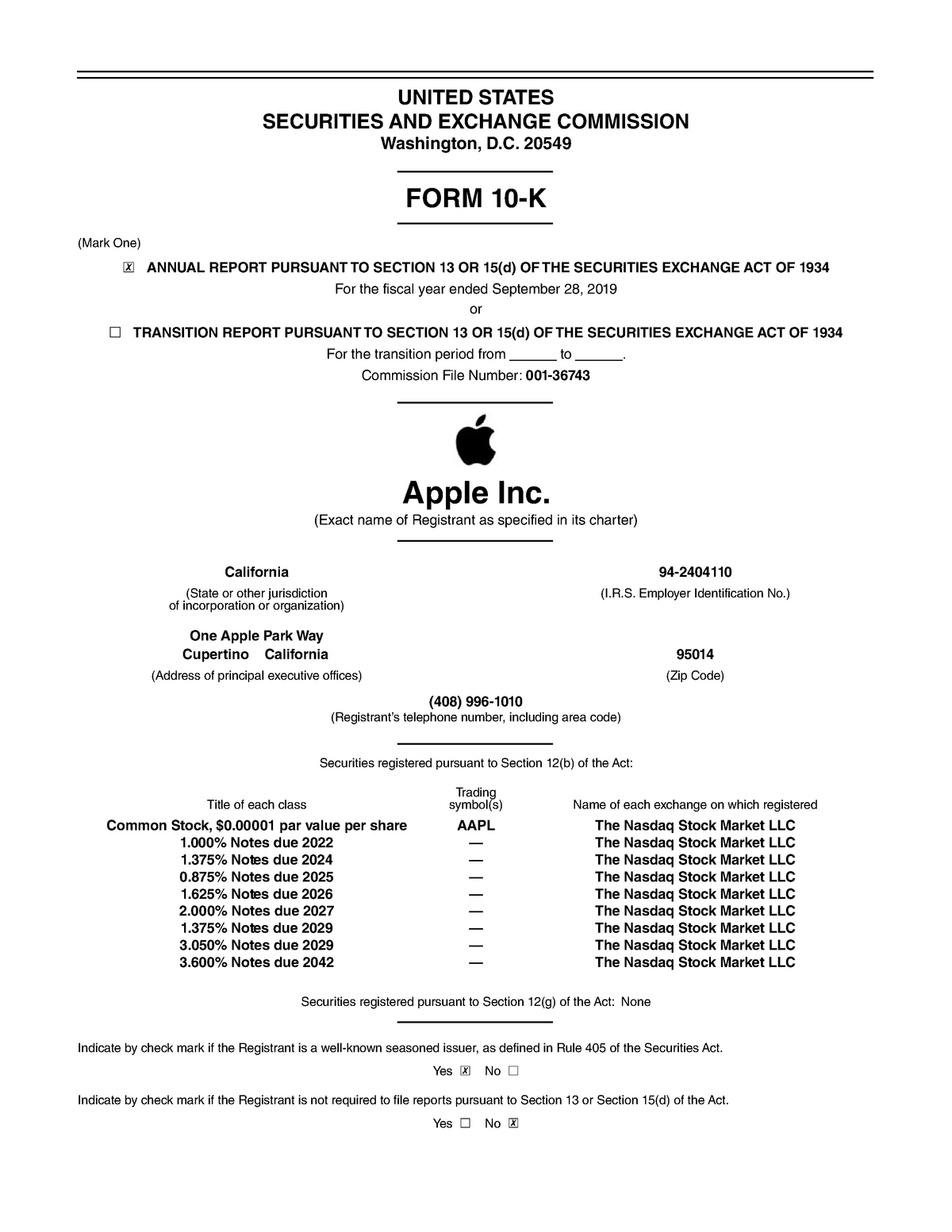 Apple financial statements copy UNITED STATES SECURITIES AND EXCHANGE
