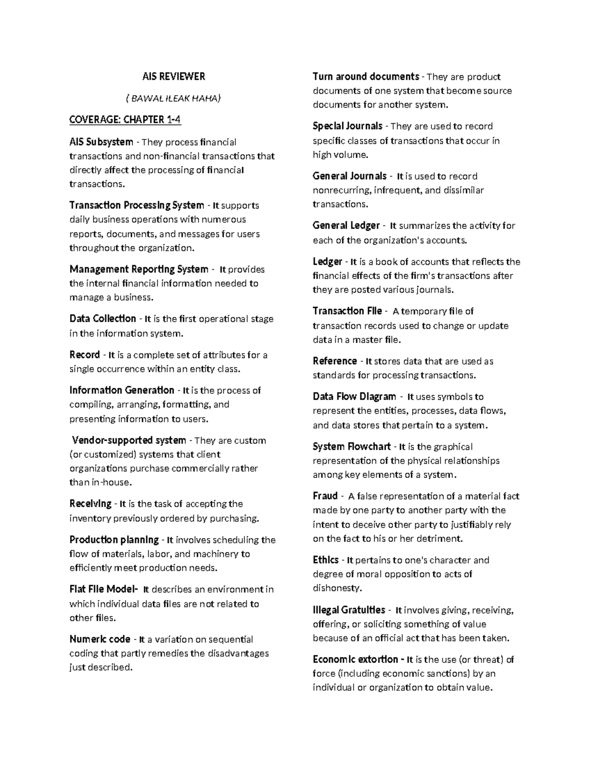 Inbound 490049135062015 883 AIS REVIEWER ( BAWAL ILEAK HAHA) COVERAGE CHAPTER 1 AIS