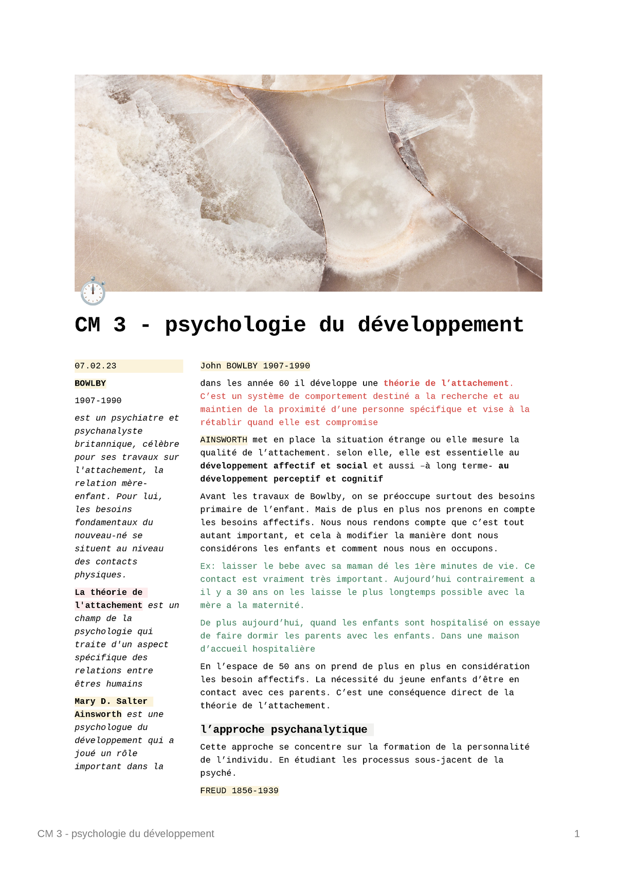 Cm3 Psycho Dev L1s2 Notion ⏱ Cm 3 Psychologie Du Développement 07 Bowlby 1907 Est Un 