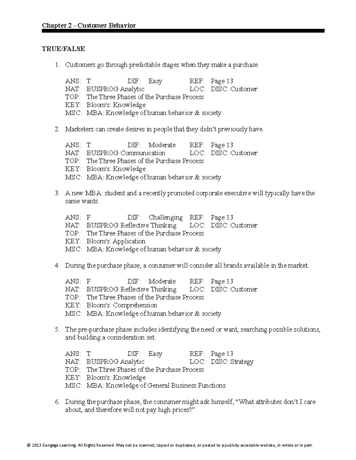 Ch. 02 Test Bank - tb20152016 - Chapter 2 - Customer Behavior TRUE ...