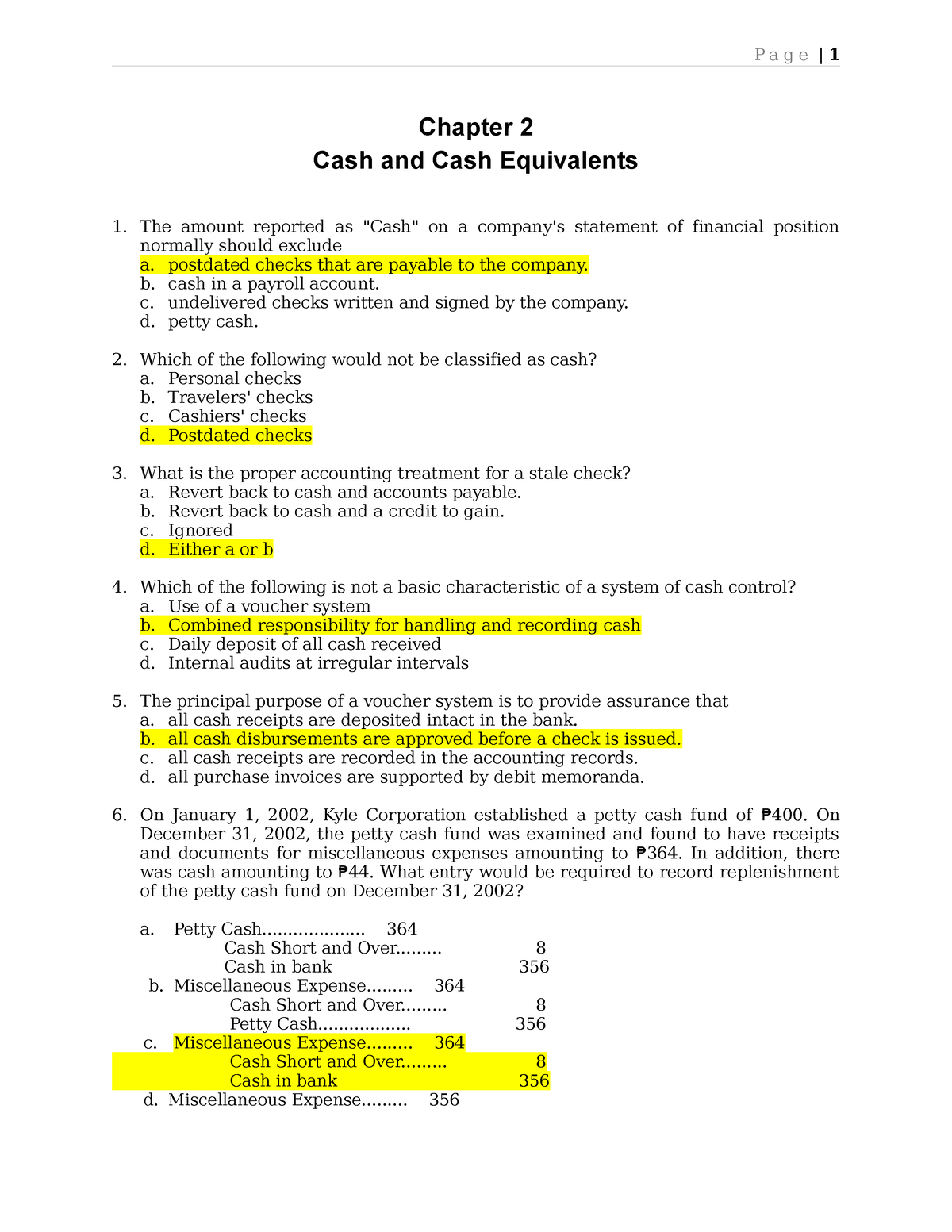 Chapter 2 CASH & CASH Equivalents - Chapter 2 Cash And Cash Equivalents ...