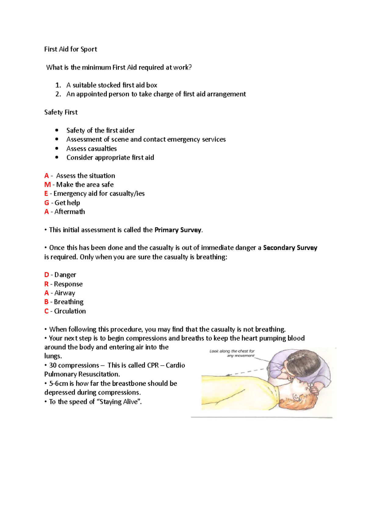 First Aid for Sport First Aid for Sport What is the minimum First Aid