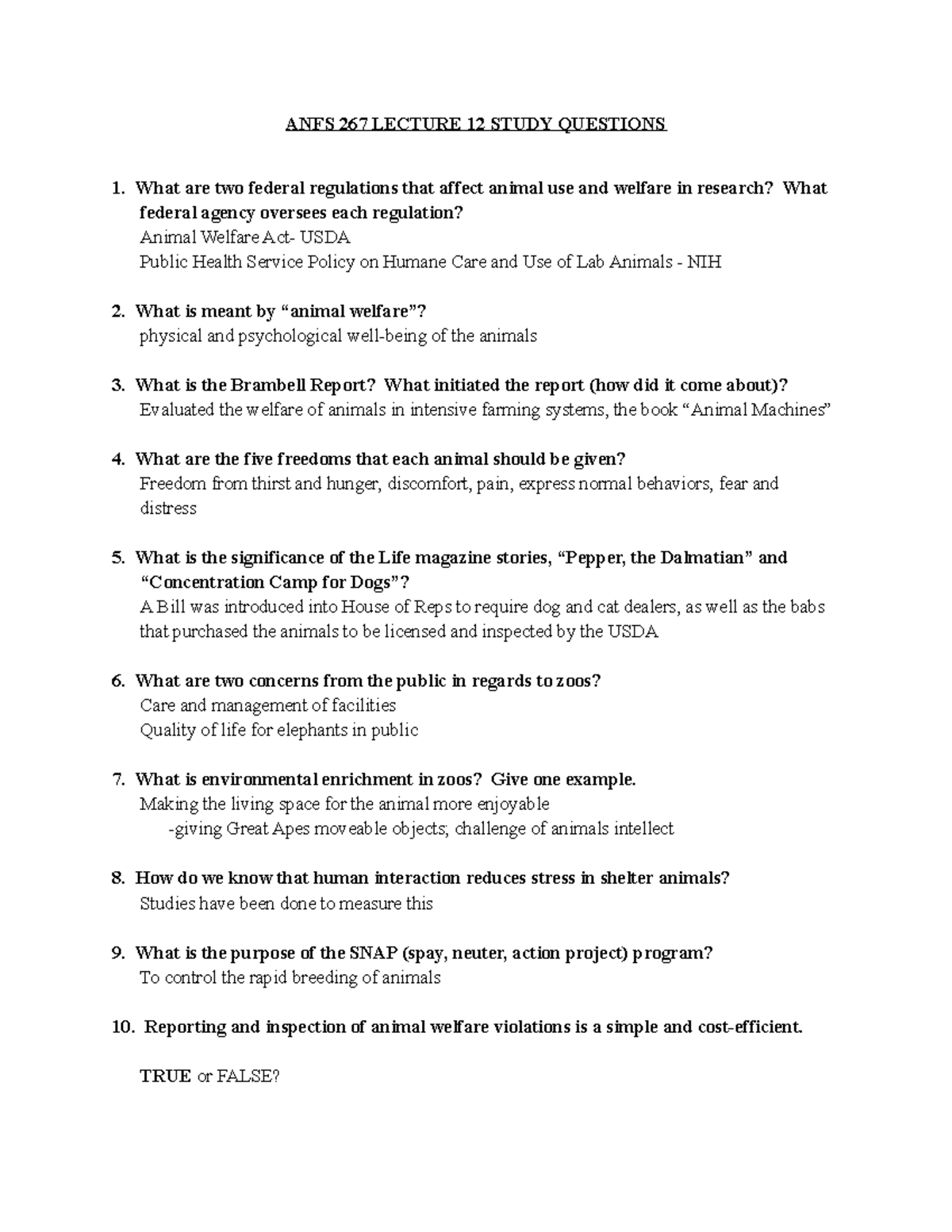 Lecture+12 - Lecture notes 12 - ANFS 267 LECTURE 12 STUDY QUESTIONS ...