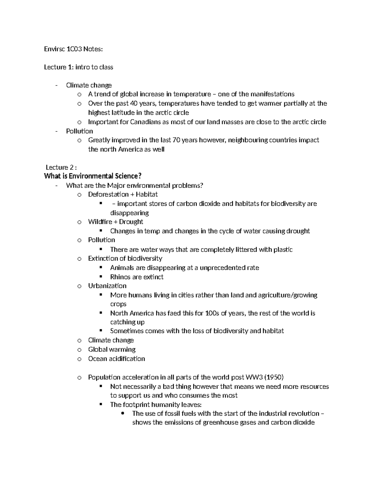 Envirsc 1C03 Notes - lecture 1 -3 - Envirsc 1C03 Notes: Lecture 1 ...