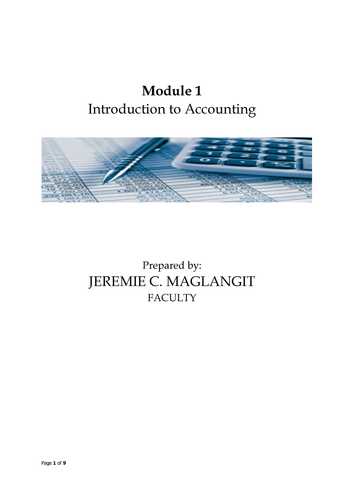 Module 1 - Introduction Of Accounting, Introduction Of Accounting ...