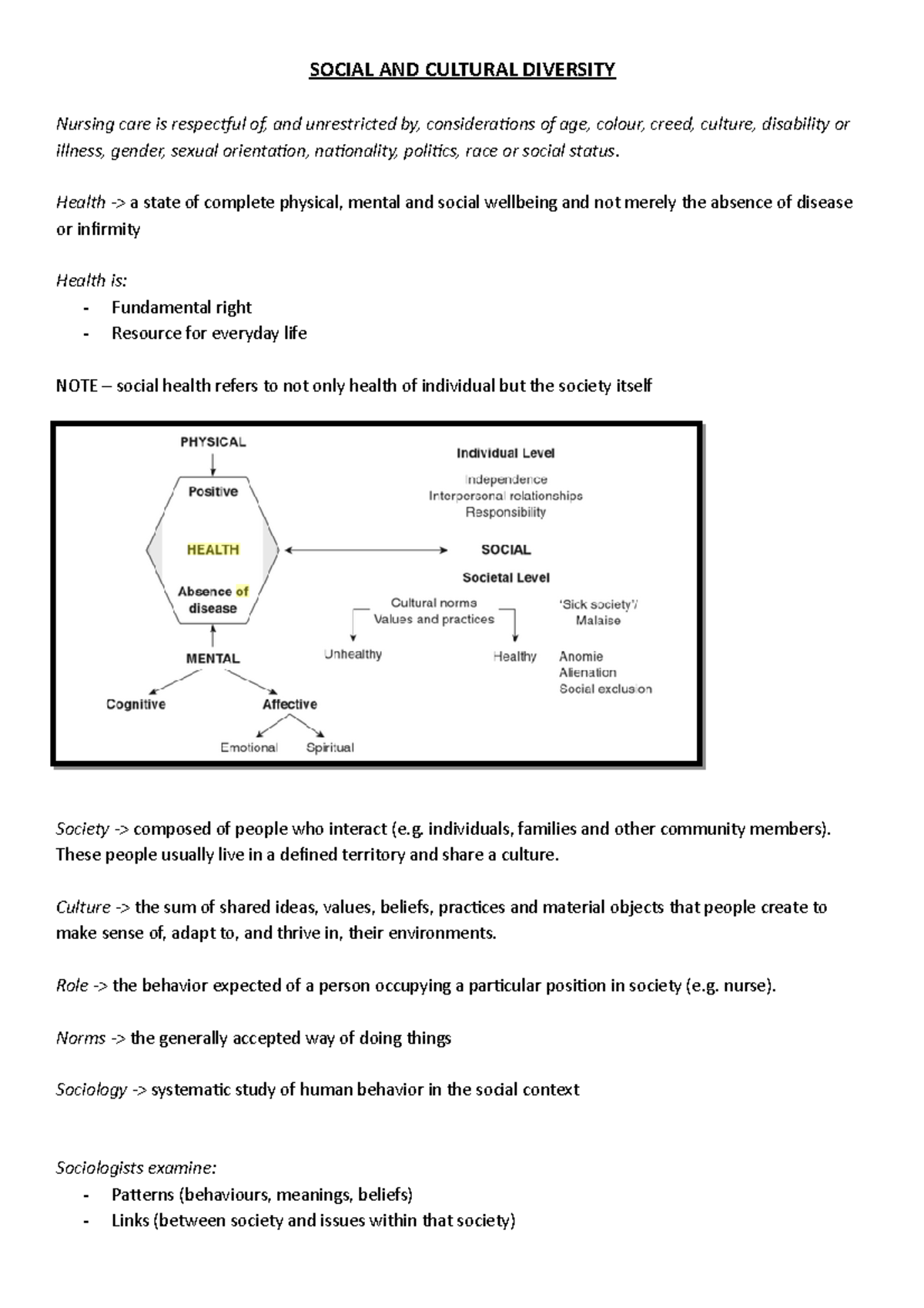 Social and Cultural Diversity - SOCIAL AND CULTURAL DIVERSITY Nursing ...
