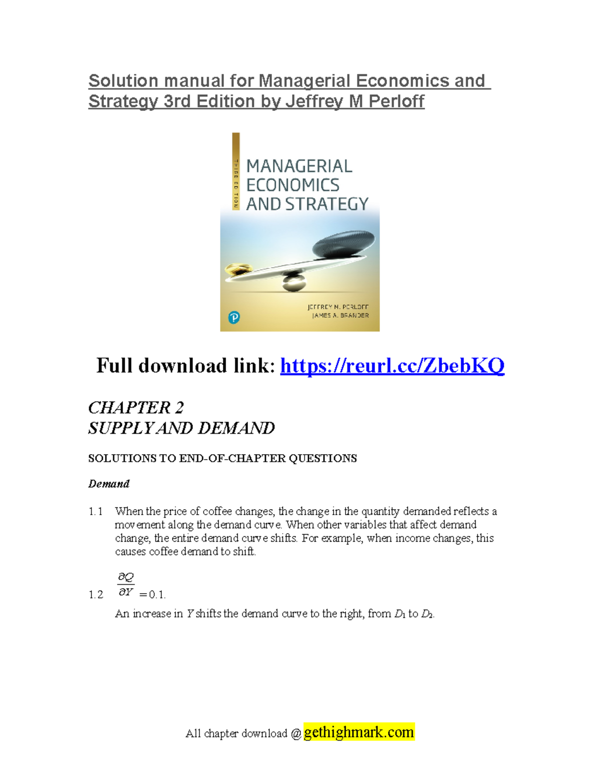 Solution Manual For Managerial Economics And Strategy 3rd Edition By Solution Manual For Managerial Economics And Strategy 3rd Edition By