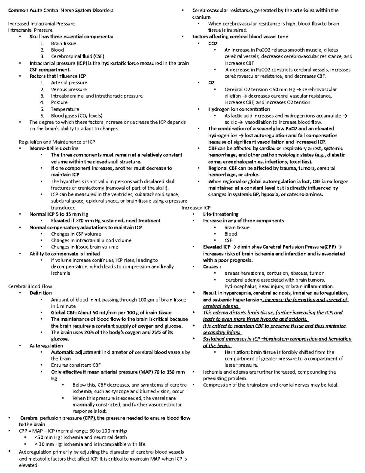 Cns Slides Notes - Cerebrovascular Resistance, Generated By The 