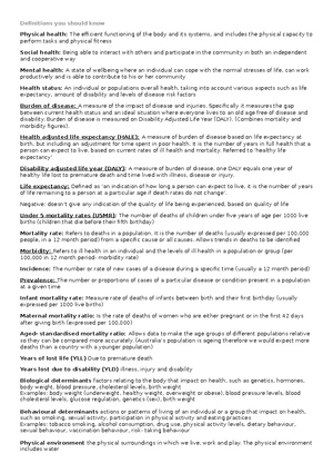 HHD Summary Notes - unit 3 aos 1 - HEALTH AOS 1 1 Concepts of health ...
