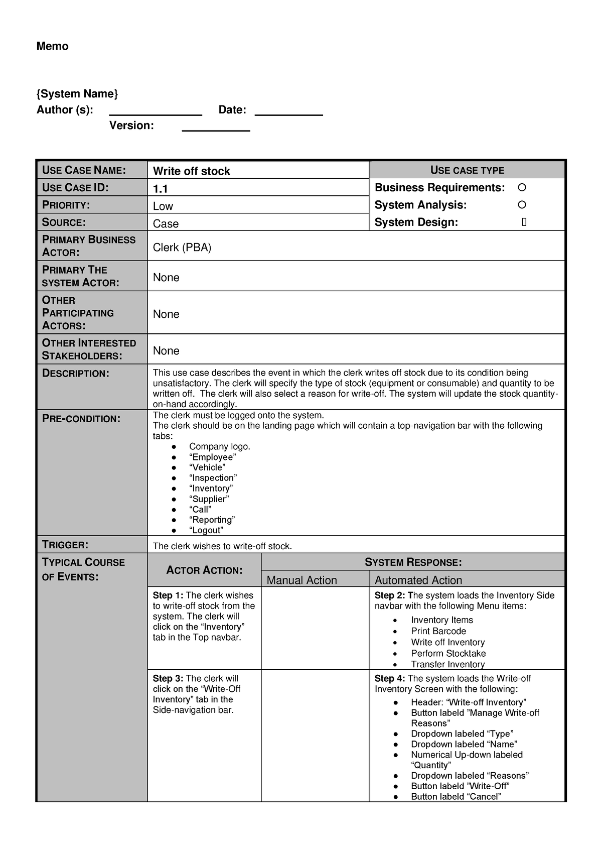 Technical Narrative Tutorial Memo - Memo {system Name} Author (s 