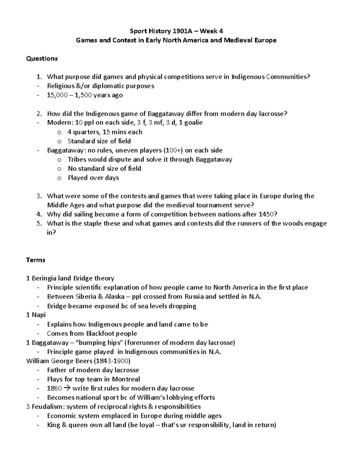 HIST 1901A Handout Week 4 Sport History 1901A Week 4 Games and