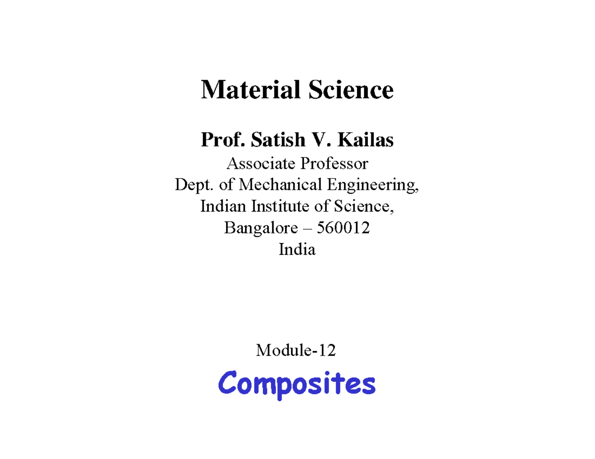 Composite Materials Composites Module Material ScienceProf. Satish V