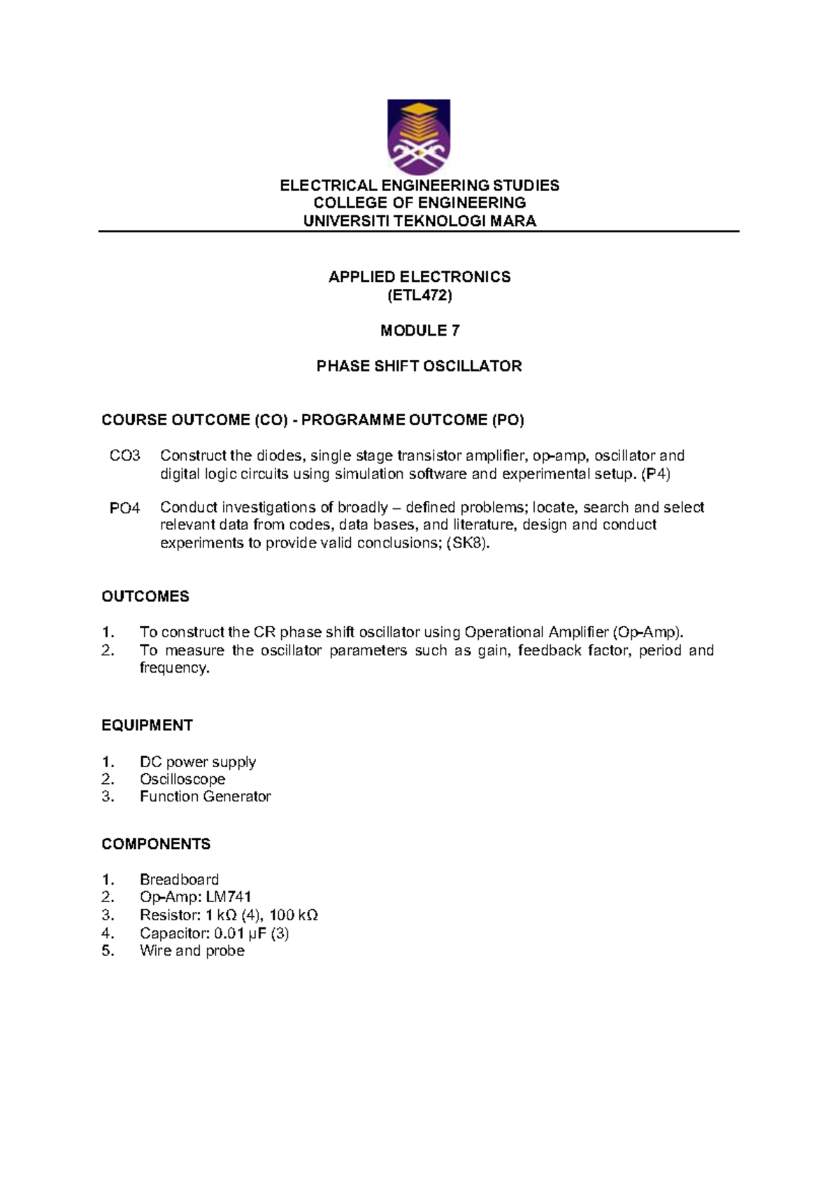 Module 7 AND Module 8 ETL472 - ELECTRICAL ENGINEERING STUDIES COLLEGE ...