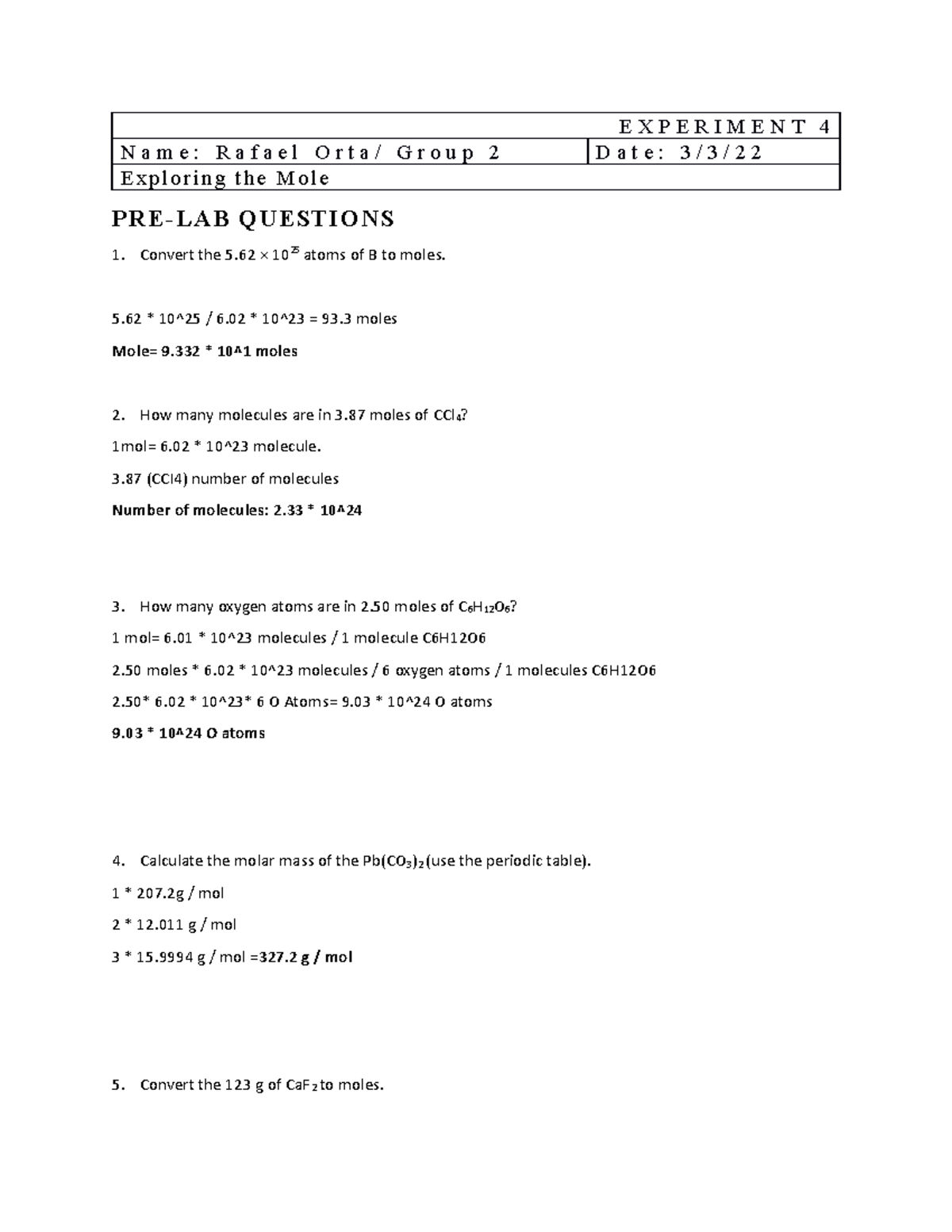 CHM1045L+ Experiment+4+Pre+lab+assignment+ 2 - E X P E R I M E N T 4 N ...