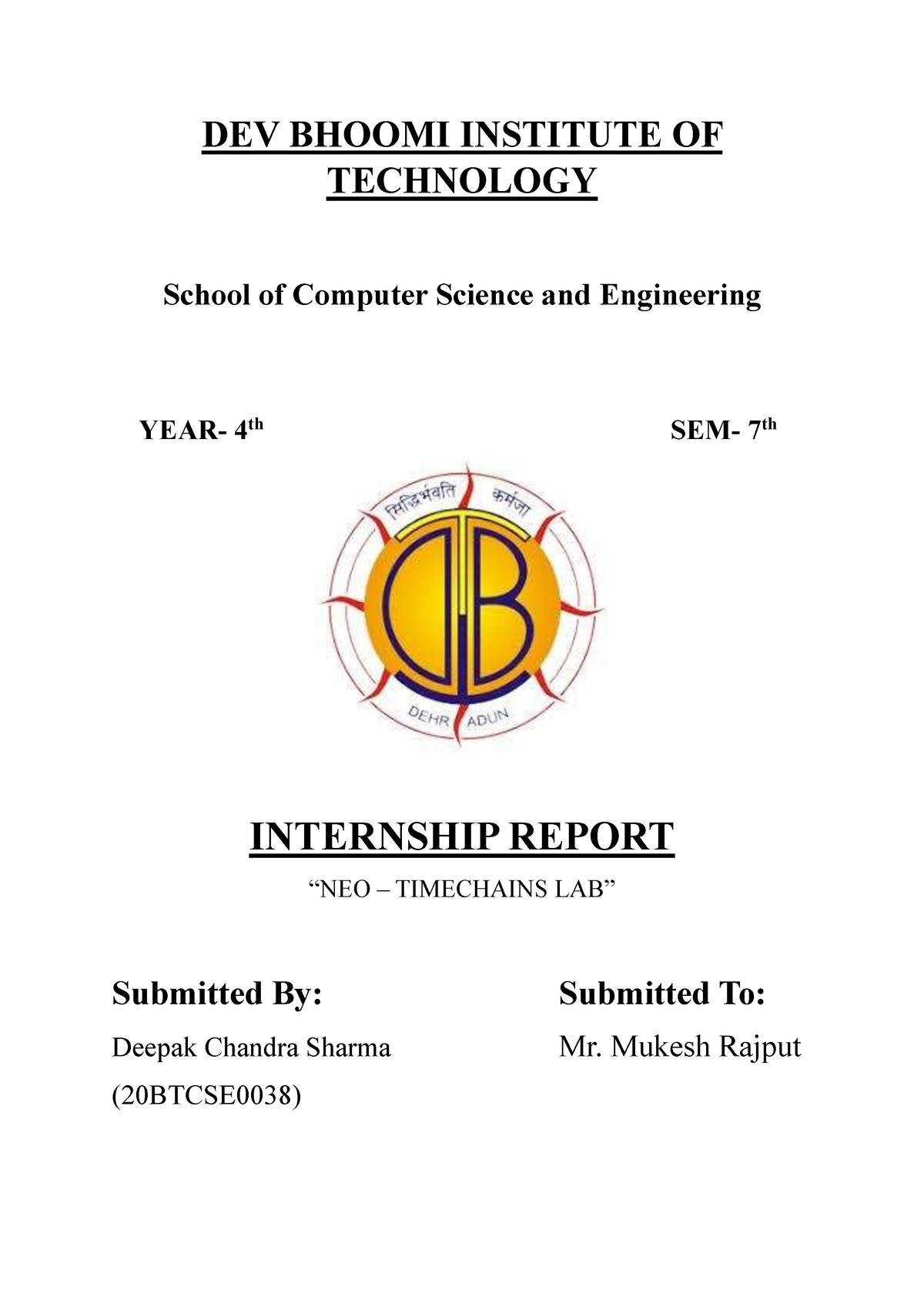 Internship Report - DEV BHOOMI INSTITUTE OF TECHNOLOGY School of ...