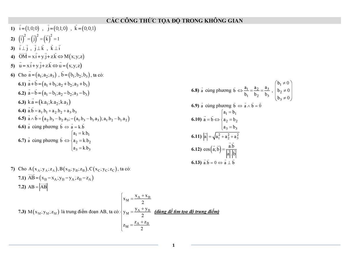 C-ng Th-c Oxyz - Toán Công Thức - CÁC CÔNG THỨC TỌA ĐỘ TRONG KHÔNG GIAN ...