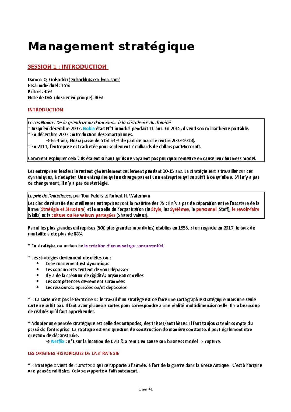 Cours Management Stratégique - Management Stratégique SESSION 1 ...