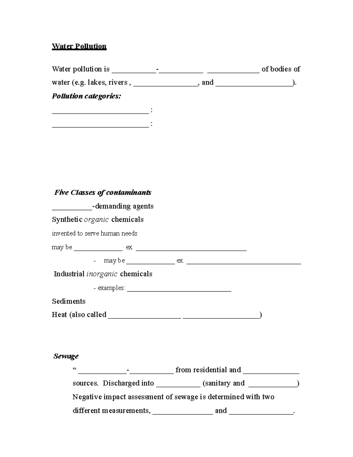 Water Pollution notes - Water Pollution Water pollution is ...