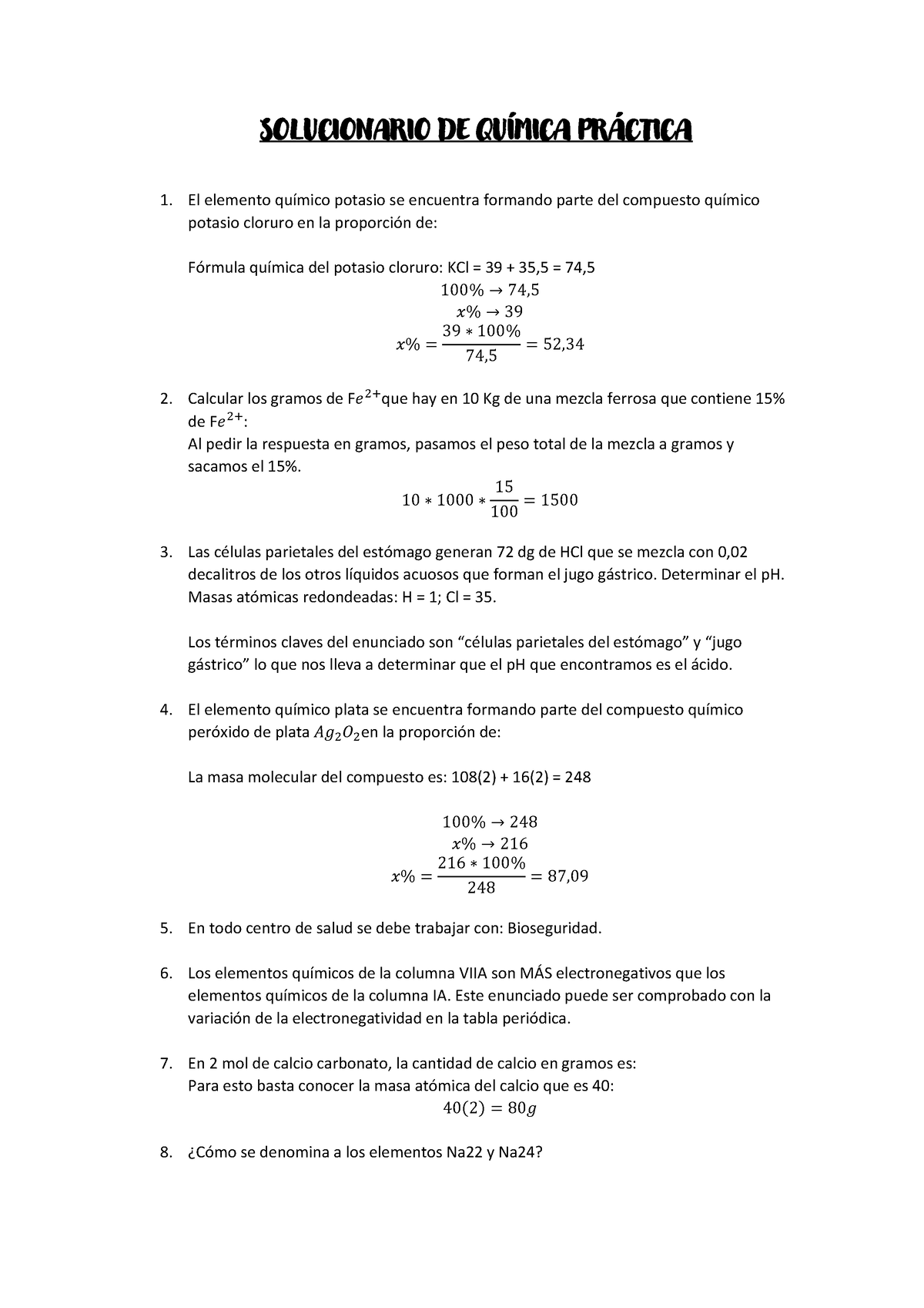 Química Parcial SOLU-2021-II - SOLUCIONARIO DE QUÍMICA PRÁCTICA El ...