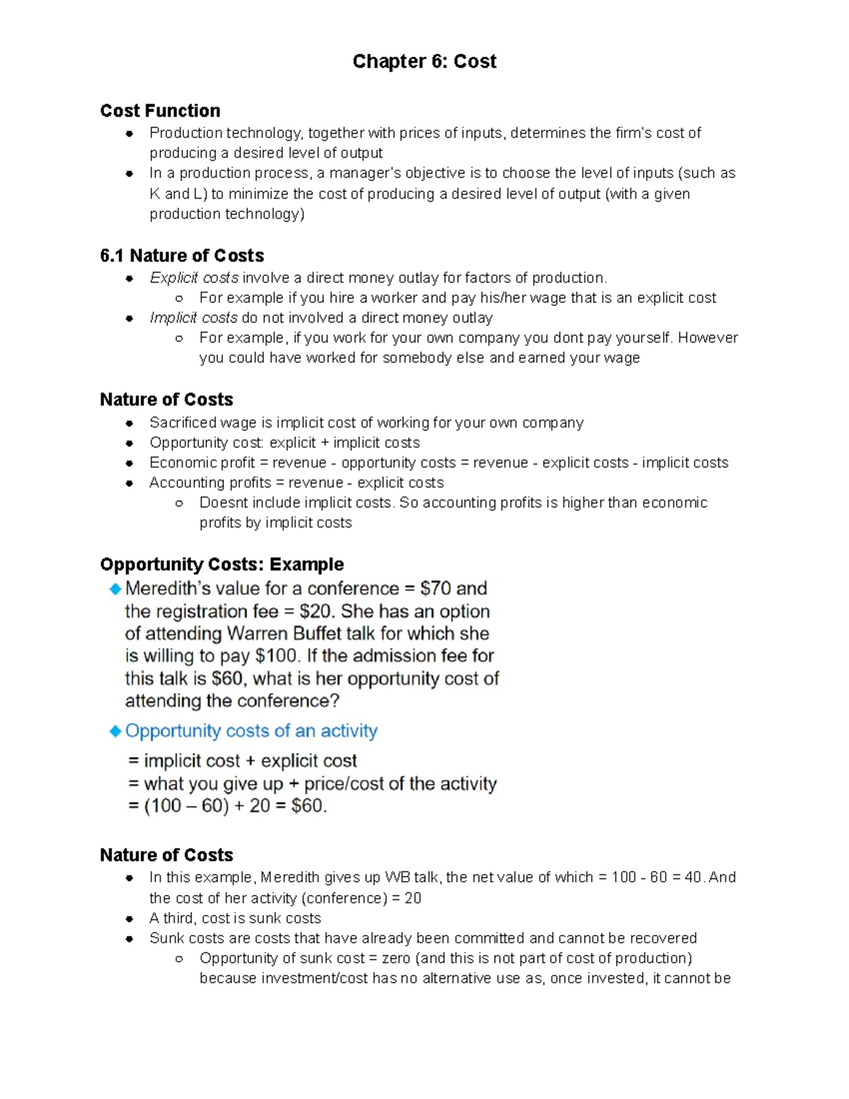 Chapter 6 Cost - COMM295 Lecture notes taken in Ratna's class - Chapter ...