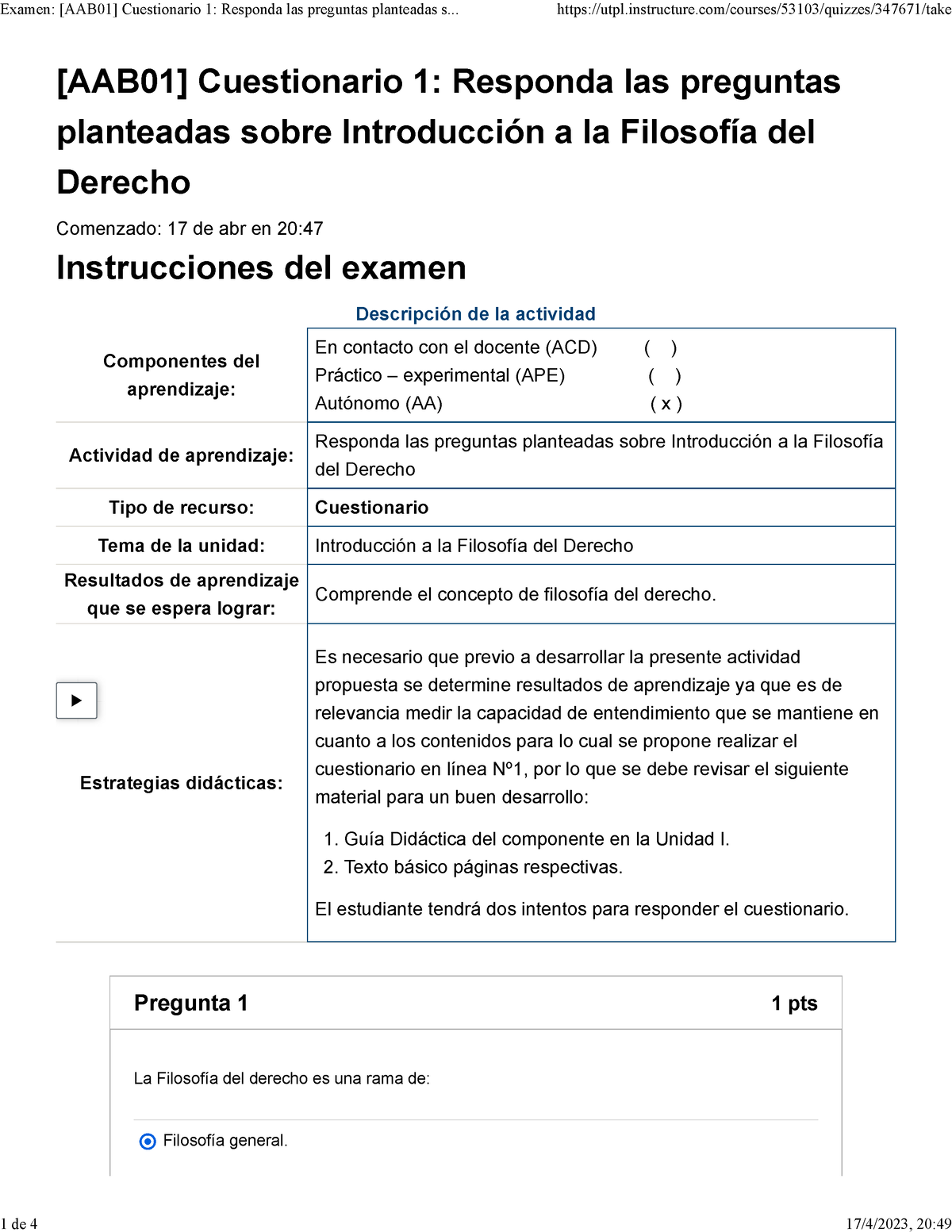 Examen [AAB01] Cuestionario 1 Responda Las Preguntas Planteadas Sobre ...