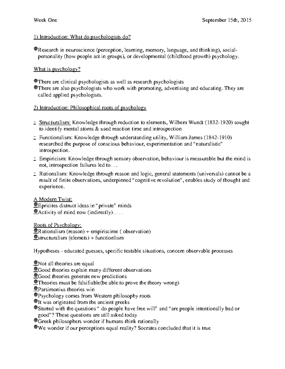 Psyc - Week Eight - Lecture notes, lecture all - Week 1 to 12 - Week ...