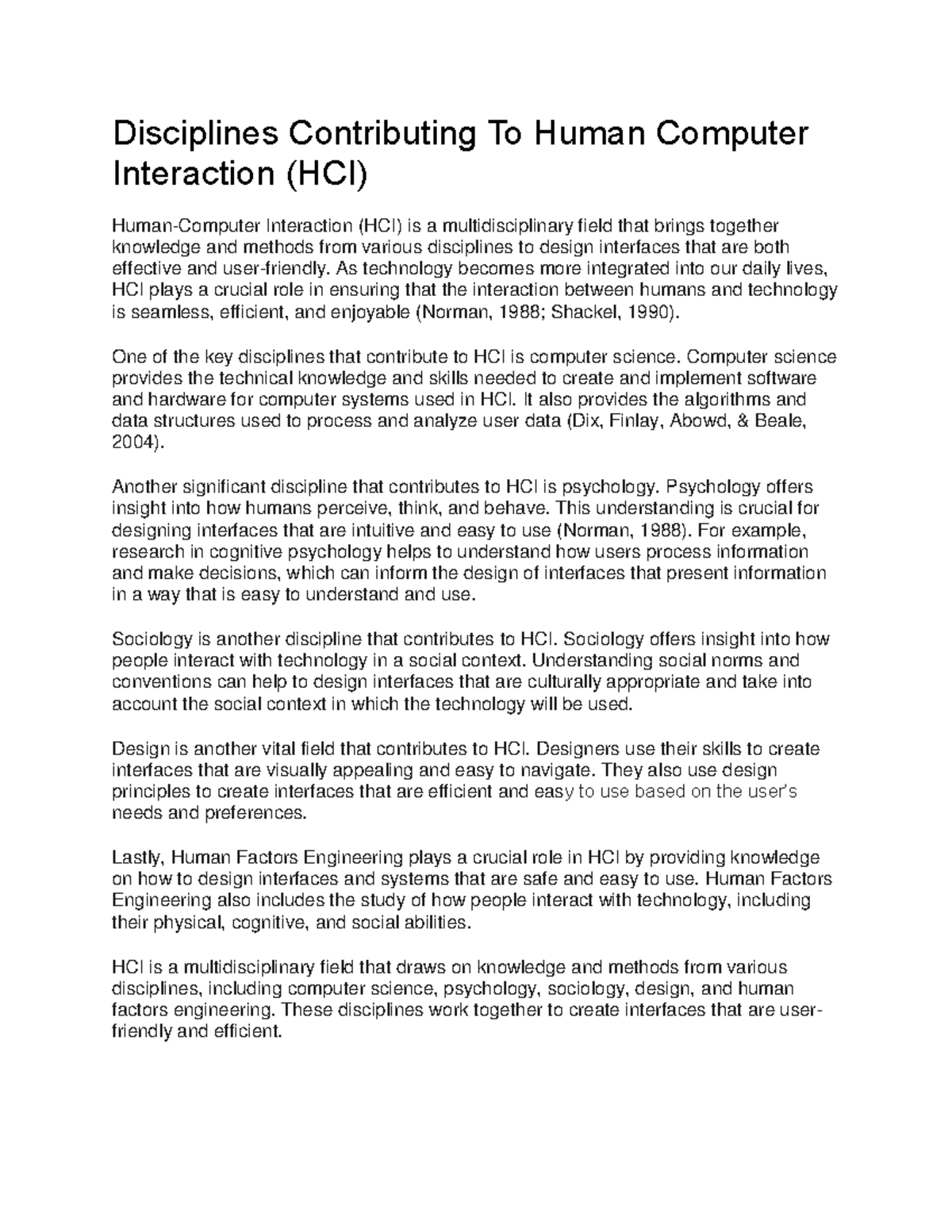 Hci - Summary Introduction to Emerging Technologies - Disciplines ...